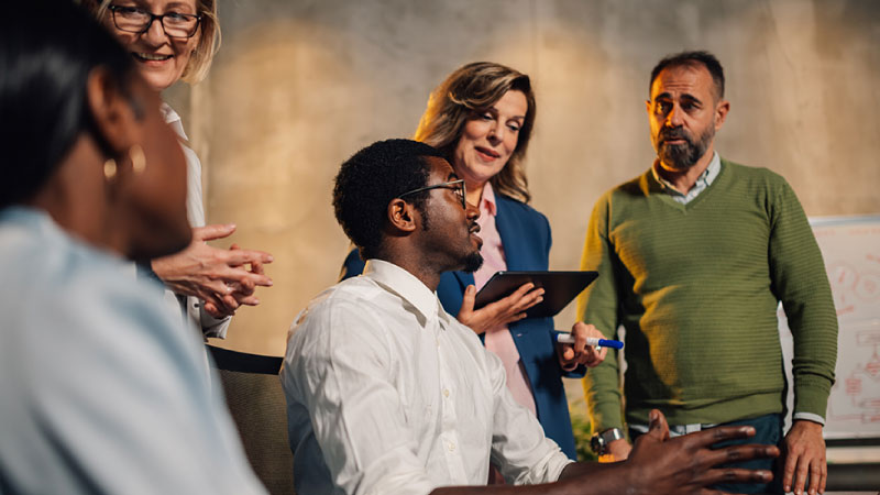 People standing around and talking